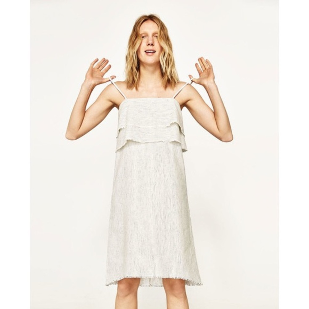 🤑📦 ZARA Rustic Pinstripe Linen Cami Dress